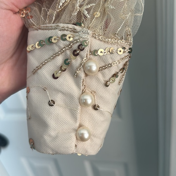 Unique Vintage Champagne Celestial Sequin Sheer Gwen Blouse - Picture 7 of 7
